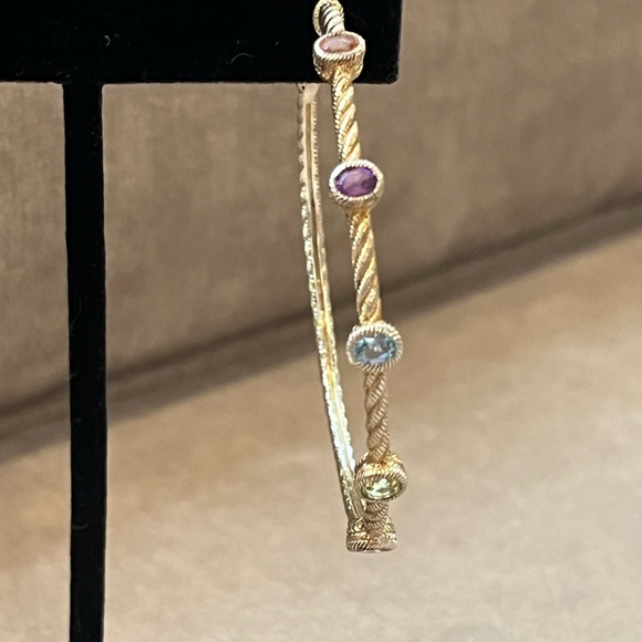 ONE Judith Ripka Sterling Gold Clad MultiColor Gemstones 2" Hoop Pierced Earring - Picture 5 of 11